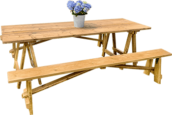 Rustic Furniture Hire handmade by Jaques & Co Rustic - a rustic wooden table and benches