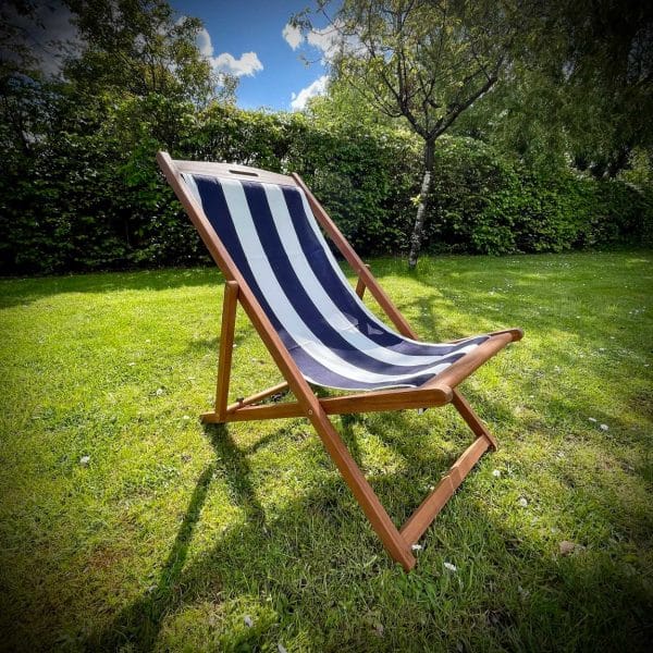 Deck Chairs for Hire - Navy striped deck chairs for hire.